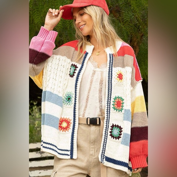 Closeout!▪️NWT POL Handmade Balloon Sleeve Patch Open Cardigan - Picture 8 of 10